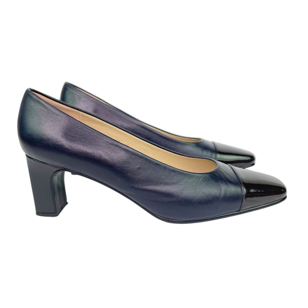 Etienne Aigner Navy Blue Leather Brown Toe Pumps Heels Women's Sz 8.5 M - Picture 14 of 16